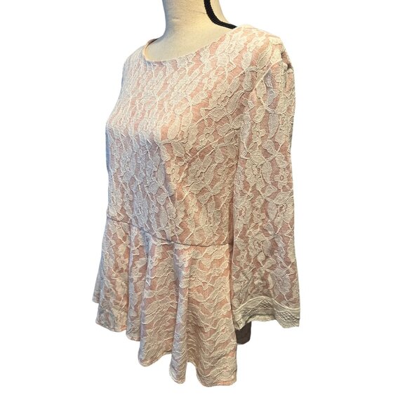 Dainty Jewells Pink Lace Peplum Top With 3/4 Sleeves & Back Zipper Closure XXL - Picture 2 of 6